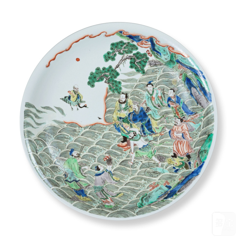 清 十九世紀 五彩八仙賀壽圖大盤 | GRAND PLAT EN PORCELAINE DE LA FAMILLE VERTE - 图4
